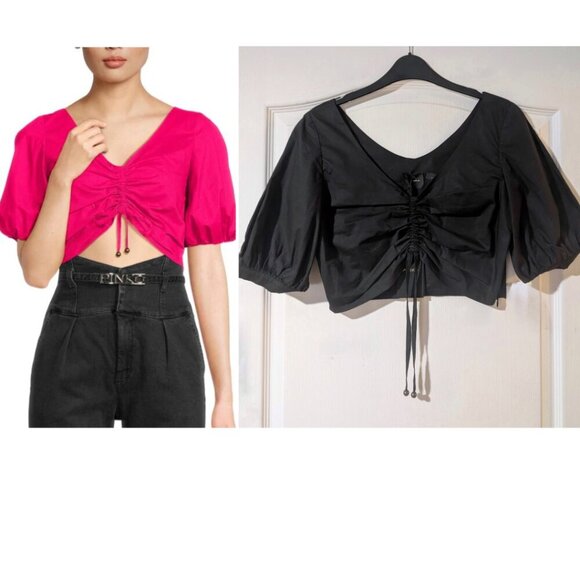 PINKO | Venezia Puff Sleeve Crop Top In Black - Picture 1 of 13